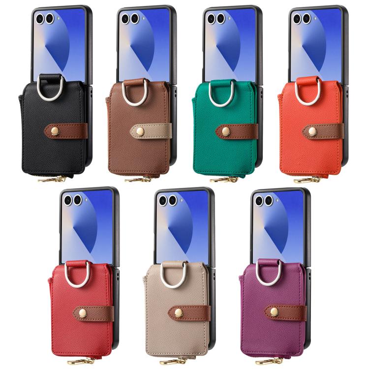 Litchi Texture Ring Vertical Zipper Wallet Phone Case, For Galaxy Z Flip8 5G, For Galaxy Z Flip7 5G