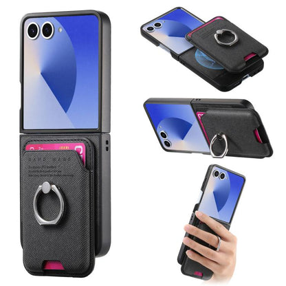 Twill Fabric Card Bag Ring Magnetic Back Phone Case, For Galaxy Z Flip8 5G, For Galaxy Z Flip7 5G, For Galaxy Z Flip6 5G, For Galaxy Z Flip5 5G
