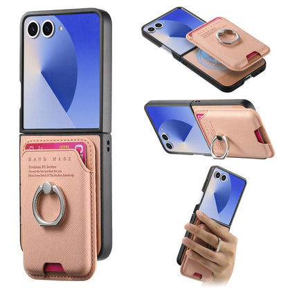 Twill Fabric Card Bag Ring Magnetic Back Phone Case, For Galaxy Z Flip8 5G, For Galaxy Z Flip7 5G, For Galaxy Z Flip6 5G, For Galaxy Z Flip5 5G