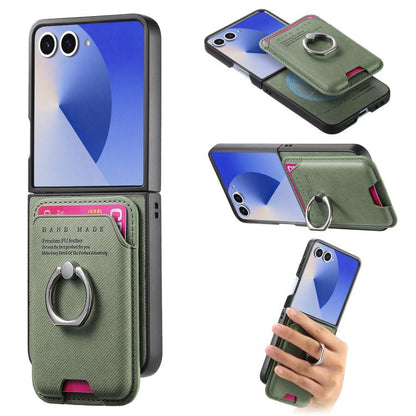 Twill Fabric Card Bag Ring Magnetic Back Phone Case, For Galaxy Z Flip8 5G, For Galaxy Z Flip7 5G, For Galaxy Z Flip6 5G, For Galaxy Z Flip5 5G