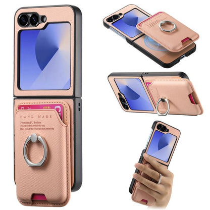 Twill Fabric Card Bag Ring Magnetic Back Phone Case, For Galaxy Z Flip8 5G, For Galaxy Z Flip7 5G, For Galaxy Z Flip6 5G, For Galaxy Z Flip5 5G