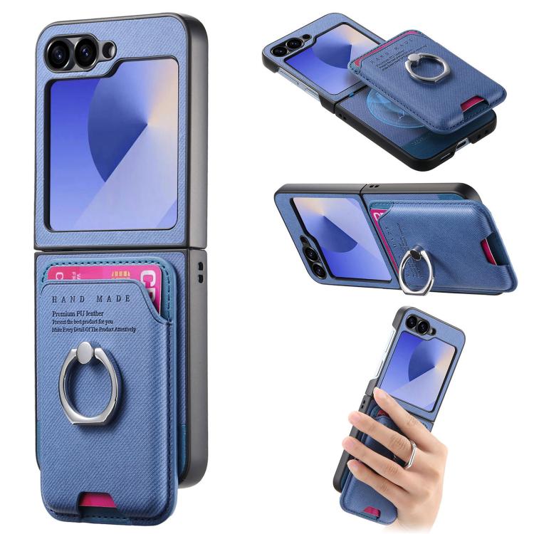 Twill Fabric Card Bag Ring Magnetic Back Phone Case, For Galaxy Z Flip8 5G, For Galaxy Z Flip7 5G, For Galaxy Z Flip6 5G, For Galaxy Z Flip5 5G