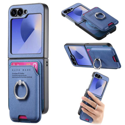 Twill Fabric Card Bag Ring Magnetic Back Phone Case, For Galaxy Z Flip8 5G, For Galaxy Z Flip7 5G, For Galaxy Z Flip6 5G, For Galaxy Z Flip5 5G