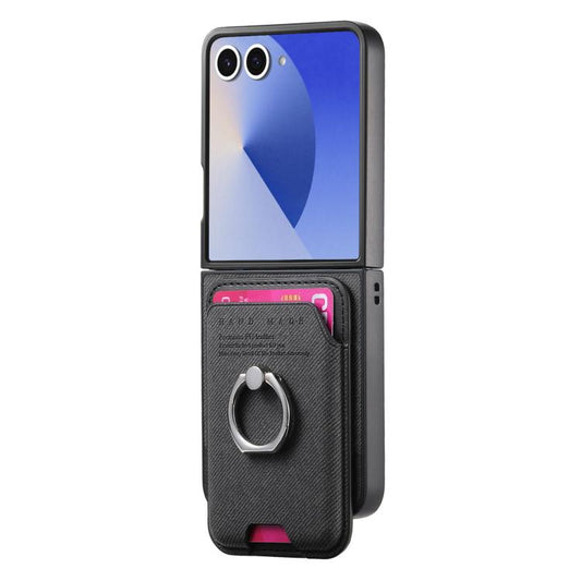 Twill Fabric Card Bag Ring Magnetic Back Phone Case, For Galaxy Z Flip8 5G, For Galaxy Z Flip7 5G, For Galaxy Z Flip6 5G, For Galaxy Z Flip5 5G
