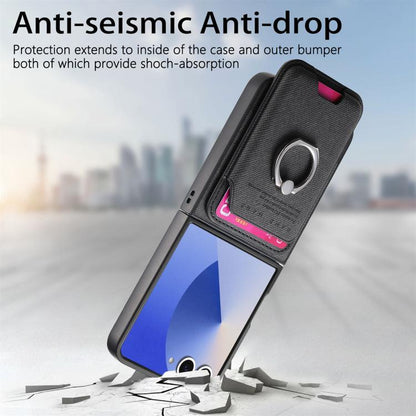 Twill Fabric Card Bag Ring Magnetic Back Phone Case, For Galaxy Z Flip8 5G, For Galaxy Z Flip7 5G, For Galaxy Z Flip6 5G, For Galaxy Z Flip5 5G