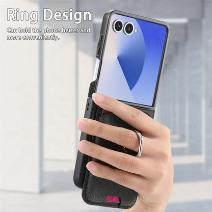 Twill Fabric Card Bag Ring Magnetic Back Phone Case, For Galaxy Z Flip8 5G, For Galaxy Z Flip7 5G, For Galaxy Z Flip6 5G, For Galaxy Z Flip5 5G