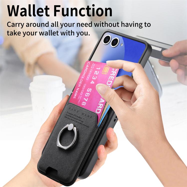 Twill Fabric Card Bag Ring Magnetic Back Phone Case, For Galaxy Z Flip8 5G, For Galaxy Z Flip7 5G, For Galaxy Z Flip6 5G, For Galaxy Z Flip5 5G