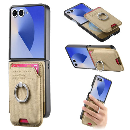 Twill Fabric Card Bag Ring Magnetic Back Phone Case, For Galaxy Z Flip8 5G, For Galaxy Z Flip7 5G, For Galaxy Z Flip6 5G, For Galaxy Z Flip5 5G