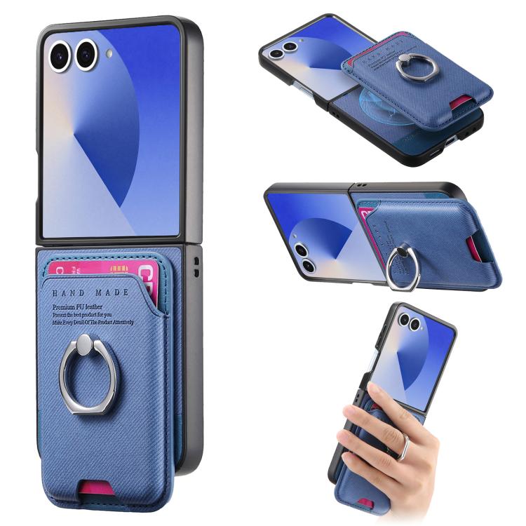Twill Fabric Card Bag Ring Magnetic Back Phone Case, For Galaxy Z Flip8 5G, For Galaxy Z Flip7 5G, For Galaxy Z Flip6 5G, For Galaxy Z Flip5 5G