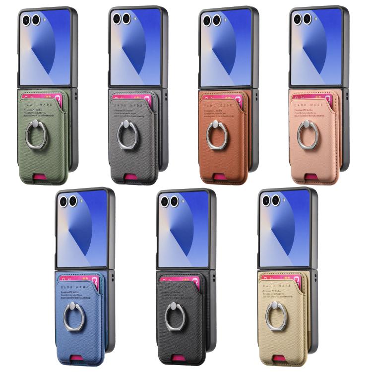 Twill Fabric Card Bag Ring Magnetic Back Phone Case, For Galaxy Z Flip8 5G, For Galaxy Z Flip7 5G, For Galaxy Z Flip6 5G, For Galaxy Z Flip5 5G