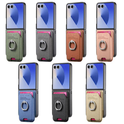 Twill Fabric Card Bag Ring Magnetic Back Phone Case, For Galaxy Z Flip8 5G, For Galaxy Z Flip7 5G, For Galaxy Z Flip6 5G, For Galaxy Z Flip5 5G