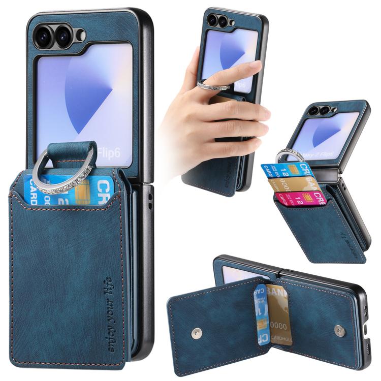 Retro Leather Ring Vertical Flip Wallet Phone Case, For Galaxy Z Flip8 5G, For Galaxy Z Flip7 5G, For Galaxy Z Flip6 5G, For Galaxy Z Flip5 5G