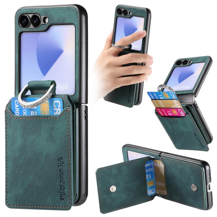 Retro Leather Ring Vertical Flip Wallet Phone Case, For Galaxy Z Flip8 5G, For Galaxy Z Flip7 5G, For Galaxy Z Flip6 5G, For Galaxy Z Flip5 5G