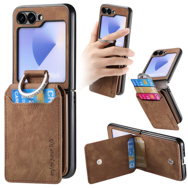 Retro Leather Ring Vertical Flip Wallet Phone Case, For Galaxy Z Flip8 5G, For Galaxy Z Flip7 5G, For Galaxy Z Flip6 5G, For Galaxy Z Flip5 5G