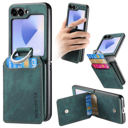 Retro Leather Ring Vertical Flip Wallet Phone Case, For Galaxy Z Flip8 5G, For Galaxy Z Flip7 5G, For Galaxy Z Flip6 5G, For Galaxy Z Flip5 5G