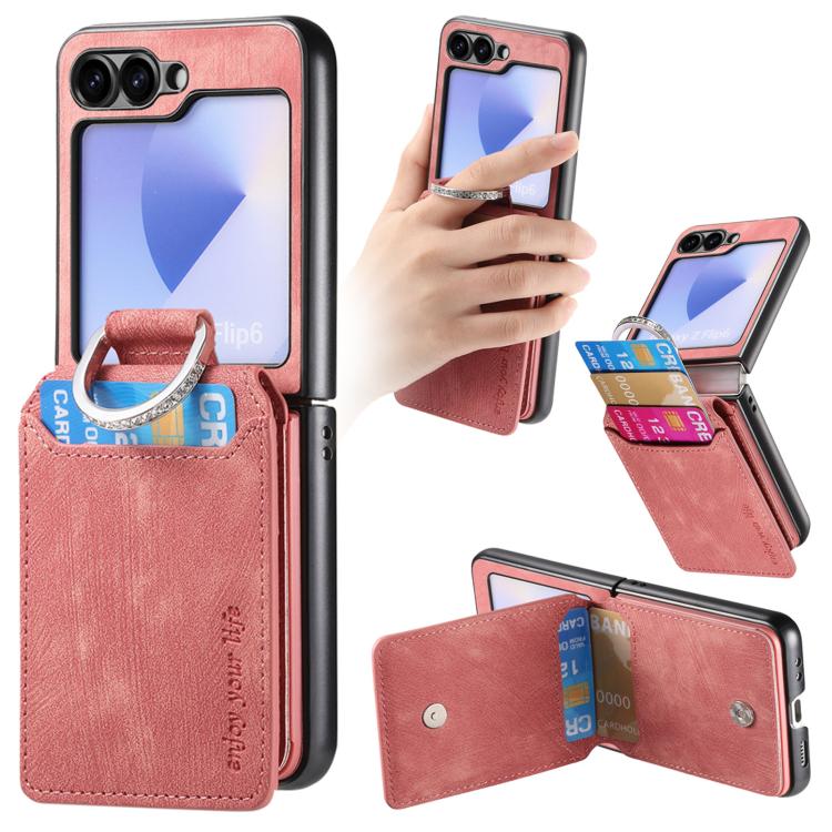 Retro Leather Ring Vertical Flip Wallet Phone Case, For Galaxy Z Flip8 5G, For Galaxy Z Flip7 5G, For Galaxy Z Flip6 5G, For Galaxy Z Flip5 5G