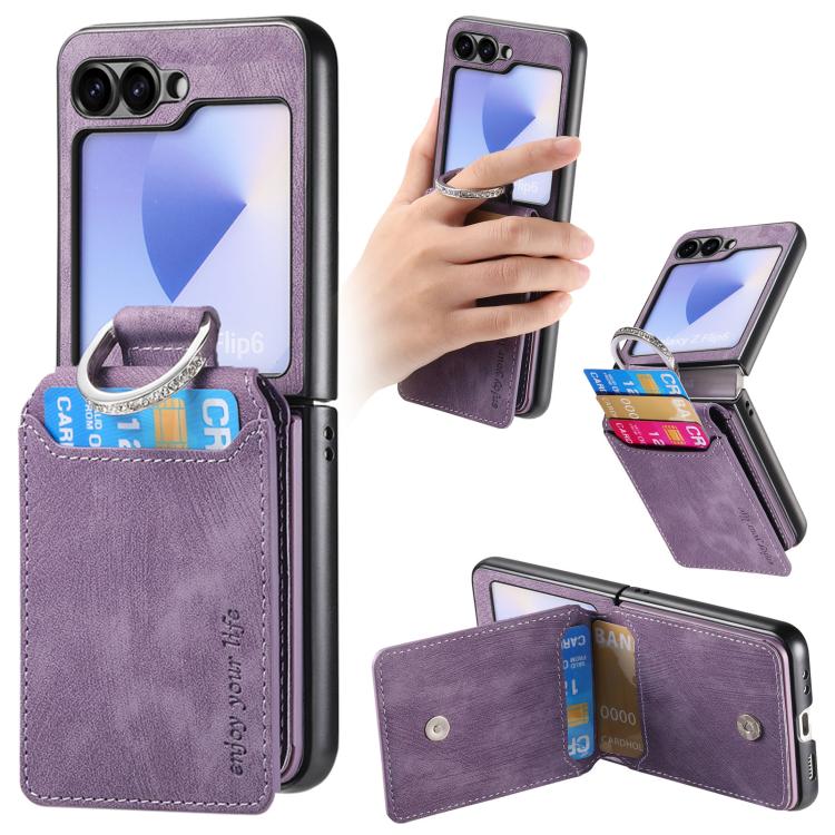 Retro Leather Ring Vertical Flip Wallet Phone Case, For Galaxy Z Flip8 5G, For Galaxy Z Flip7 5G, For Galaxy Z Flip6 5G, For Galaxy Z Flip5 5G