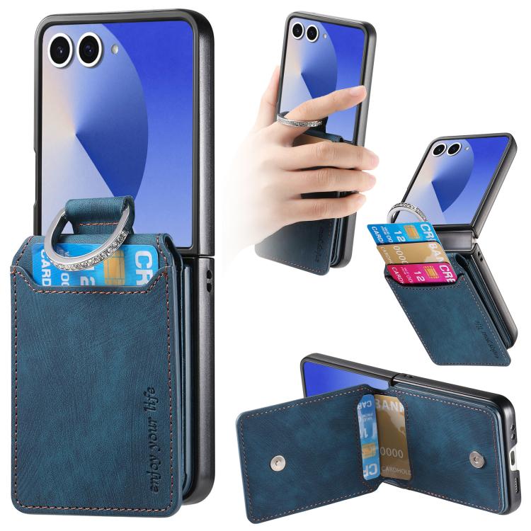 Retro Leather Ring Vertical Flip Wallet Phone Case, For Galaxy Z Flip8 5G, For Galaxy Z Flip7 5G, For Galaxy Z Flip6 5G, For Galaxy Z Flip5 5G