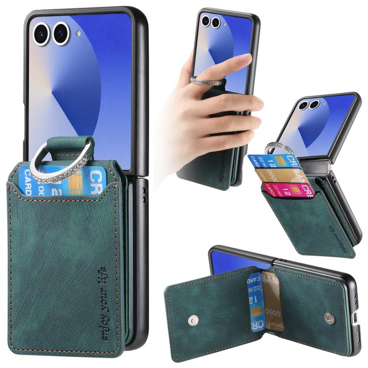 Retro Leather Ring Vertical Flip Wallet Phone Case, For Galaxy Z Flip8 5G, For Galaxy Z Flip7 5G, For Galaxy Z Flip6 5G, For Galaxy Z Flip5 5G
