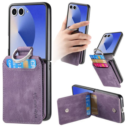 Retro Leather Ring Vertical Flip Wallet Phone Case, For Galaxy Z Flip8 5G, For Galaxy Z Flip7 5G, For Galaxy Z Flip6 5G, For Galaxy Z Flip5 5G