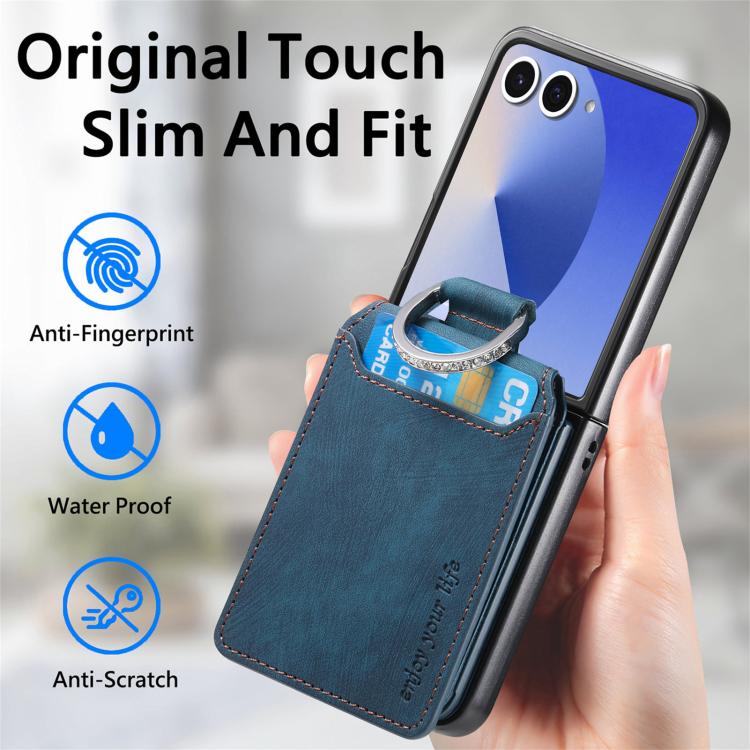Retro Leather Ring Vertical Flip Wallet Phone Case, For Galaxy Z Flip8 5G, For Galaxy Z Flip7 5G, For Galaxy Z Flip6 5G, For Galaxy Z Flip5 5G