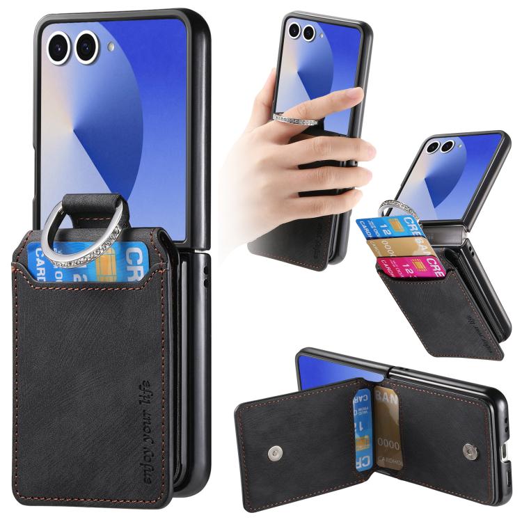 Retro Leather Ring Vertical Flip Wallet Phone Case, For Galaxy Z Flip8 5G, For Galaxy Z Flip7 5G, For Galaxy Z Flip6 5G, For Galaxy Z Flip5 5G