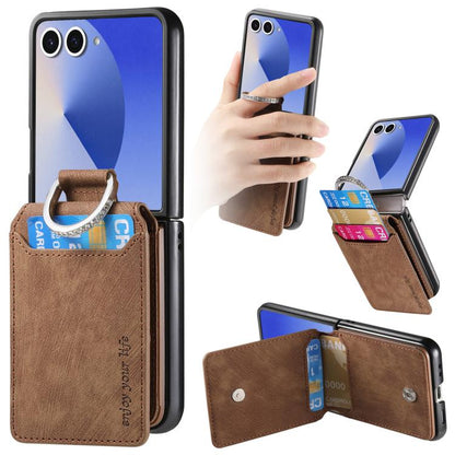 Retro Leather Ring Vertical Flip Wallet Phone Case, For Galaxy Z Flip8 5G, For Galaxy Z Flip7 5G, For Galaxy Z Flip6 5G, For Galaxy Z Flip5 5G