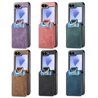 Retro Leather Ring Vertical Flip Wallet Phone Case, For Galaxy Z Flip8 5G, For Galaxy Z Flip7 5G, For Galaxy Z Flip6 5G, For Galaxy Z Flip5 5G