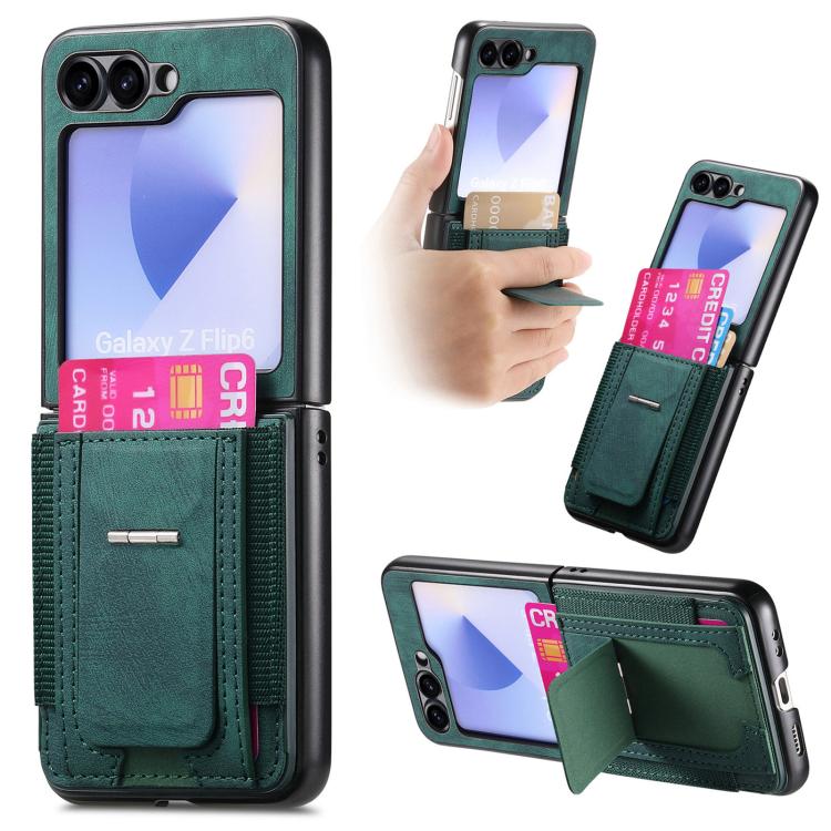 Retro Leather Fold Stand Elastic Card Bag Phone Case, For Galaxy Z Flip8 5G, For Galaxy Z Flip7 5G, For Galaxy Z Flip6 5G, For Galaxy Z Flip5 5G