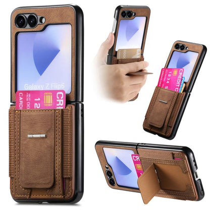Retro Leather Fold Stand Elastic Card Bag Phone Case, For Galaxy Z Flip8 5G, For Galaxy Z Flip7 5G, For Galaxy Z Flip6 5G, For Galaxy Z Flip5 5G