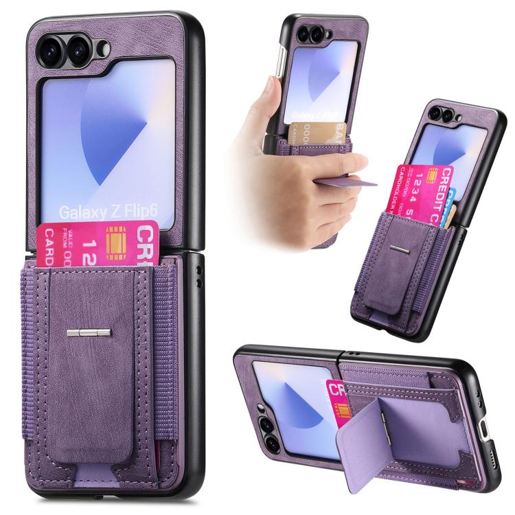 Retro Leather Fold Stand Elastic Card Bag Phone Case, For Galaxy Z Flip8 5G, For Galaxy Z Flip7 5G, For Galaxy Z Flip6 5G, For Galaxy Z Flip5 5G