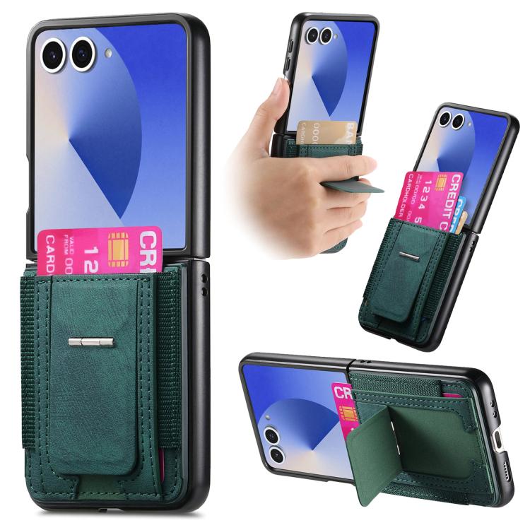 Retro Leather Fold Stand Elastic Card Bag Phone Case, For Galaxy Z Flip8 5G, For Galaxy Z Flip7 5G, For Galaxy Z Flip6 5G, For Galaxy Z Flip5 5G