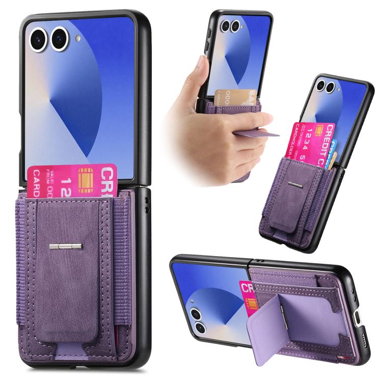Retro Leather Fold Stand Elastic Card Bag Phone Case, For Galaxy Z Flip8 5G, For Galaxy Z Flip7 5G, For Galaxy Z Flip6 5G, For Galaxy Z Flip5 5G
