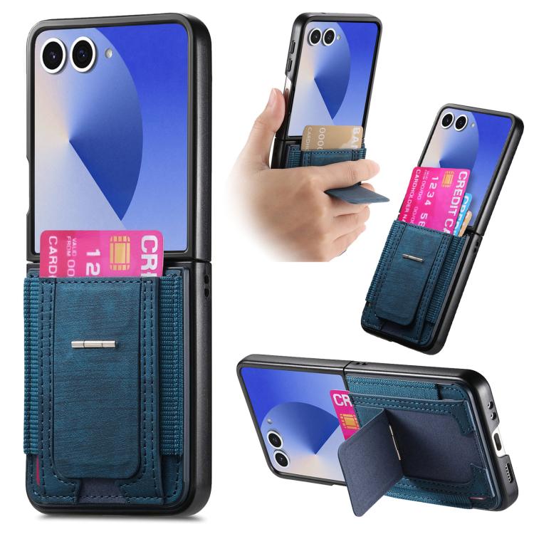 Retro Leather Fold Stand Elastic Card Bag Phone Case, For Galaxy Z Flip8 5G, For Galaxy Z Flip7 5G, For Galaxy Z Flip6 5G, For Galaxy Z Flip5 5G