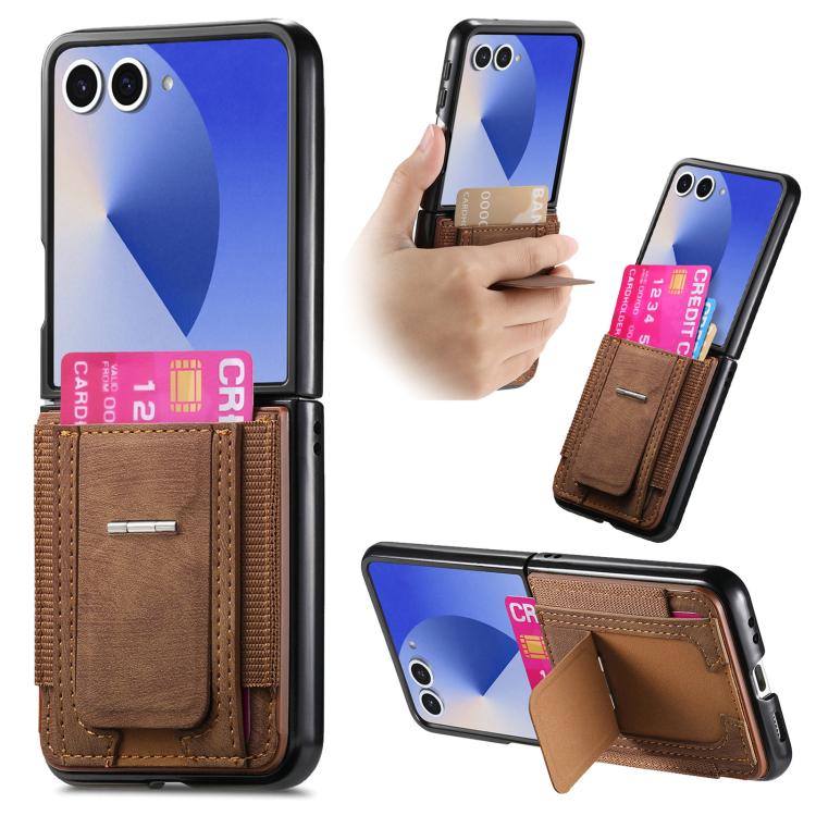 Retro Leather Fold Stand Elastic Card Bag Phone Case, For Galaxy Z Flip8 5G, For Galaxy Z Flip7 5G, For Galaxy Z Flip6 5G, For Galaxy Z Flip5 5G
