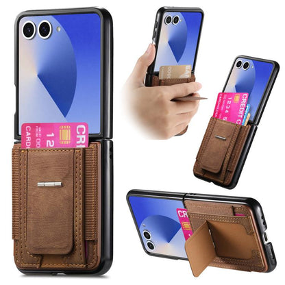 Retro Leather Fold Stand Elastic Card Bag Phone Case, For Galaxy Z Flip8 5G, For Galaxy Z Flip7 5G, For Galaxy Z Flip6 5G, For Galaxy Z Flip5 5G