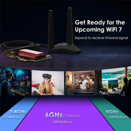 WAVLINK WN685BE3-A Tri-Band BE200 Wireless Adapter Desktop PC WiFi 7 BE8800 Pcie Card, WN685BE3-A