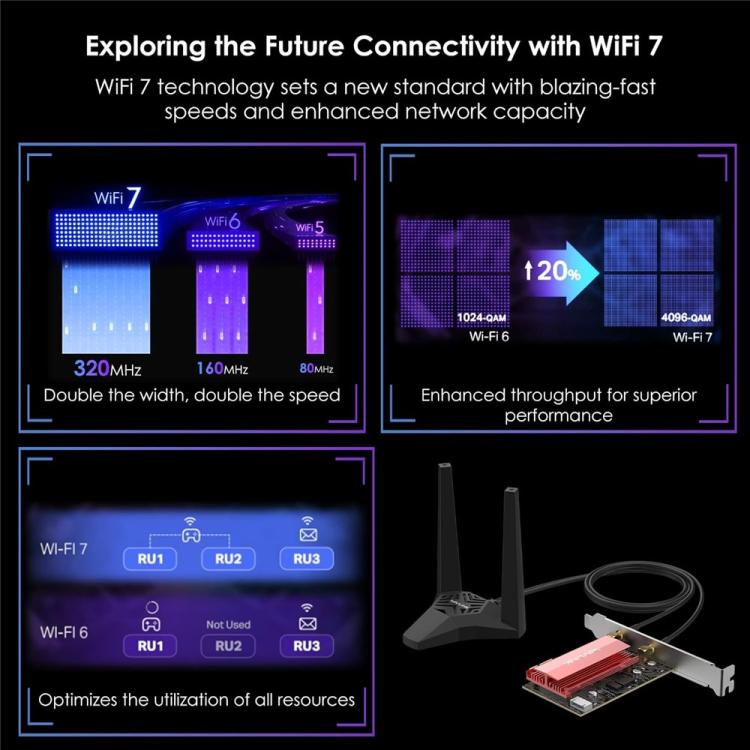 WAVLINK WN685BE3-A Tri-Band BE200 Wireless Adapter Desktop PC WiFi 7 BE8800 Pcie Card, WN685BE3-A