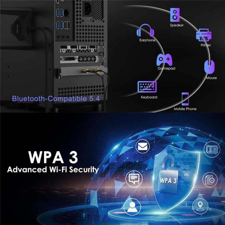 WAVLINK WN685BE3-A Tri-Band BE200 Wireless Adapter Desktop PC WiFi 7 BE8800 Pcie Card, WN685BE3-A