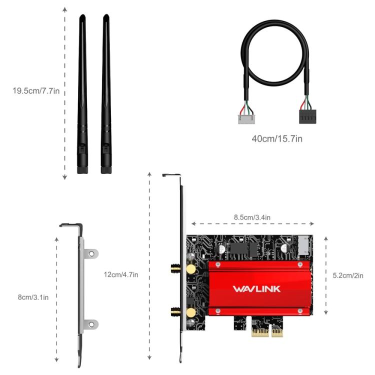 WAVLINK WN685BE3-B BE8800 Carte Réseau Sans Fil PCI-E Tri-Bande WiFi 7 2,4 GHz 5 GHz 6 GHz, WN685BE3-B