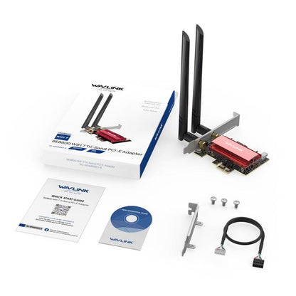 WAVLINK WN685BE3-B BE8800 Carte Réseau Sans Fil PCI-E Tri-Bande WiFi 7 2,4 GHz 5 GHz 6 GHz, WN685BE3-B