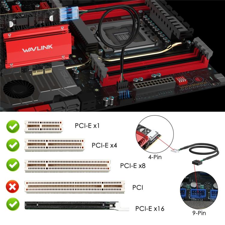 WAVLINK WN685BE3-B BE8800 Carte Réseau Sans Fil PCI-E Tri-Bande WiFi 7 2,4 GHz 5 GHz 6 GHz, WN685BE3-B