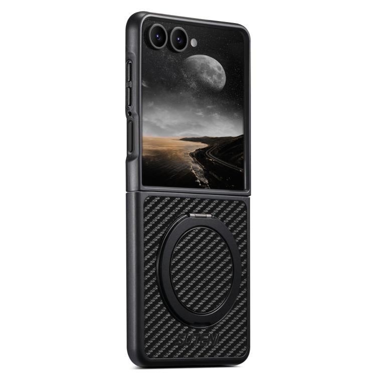 Suteni G3 Carbon Fiber Leather 360 Rotation Holder MagSafe Phone Case, For Galaxy Z Fold8 Ultra 5G, For Galaxy Z Fold7 5G, For Galaxy Z Flip7 5G, For Galaxy Z Flip6, For Galaxy Z Fold6, For Galaxy Z Fold5, For Galaxy Z Flip5