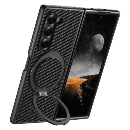 Suteni G3 Carbon Fiber Leather 360 Rotation Holder MagSafe Phone Case, For Galaxy Z Fold8 Ultra 5G, For Galaxy Z Fold7 5G, For Galaxy Z Flip7 5G, For Galaxy Z Flip6, For Galaxy Z Fold6, For Galaxy Z Fold5, For Galaxy Z Flip5