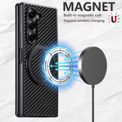 Suteni G3 Carbon Fiber Leather 360 Rotation Holder MagSafe Phone Case, For Galaxy Z Fold8 Ultra 5G, For Galaxy Z Fold7 5G, For Galaxy Z Flip7 5G, For Galaxy Z Flip6, For Galaxy Z Fold6, For Galaxy Z Fold5, For Galaxy Z Flip5