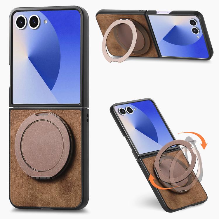 Retro Leather Rotation Round Holder Phone Case, For Galaxy Z Flip8 5G, For Galaxy Z Flip7 5G, For Galaxy Z Flip6 5G, For Galaxy Z Flip5 5G