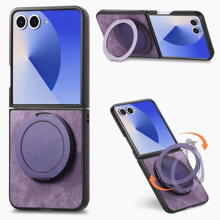 Retro Leather Rotation Round Holder Phone Case, For Galaxy Z Flip8 5G, For Galaxy Z Flip7 5G, For Galaxy Z Flip6 5G, For Galaxy Z Flip5 5G