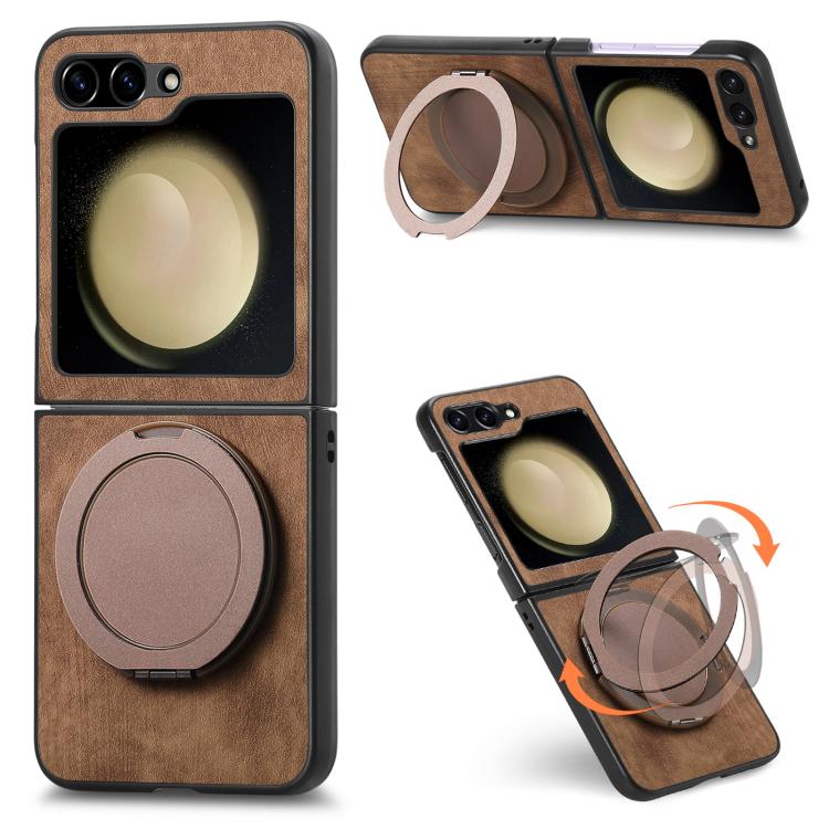 Retro Leather Rotation Round Holder Phone Case, For Galaxy Z Flip8 5G, For Galaxy Z Flip7 5G, For Galaxy Z Flip6 5G, For Galaxy Z Flip5 5G