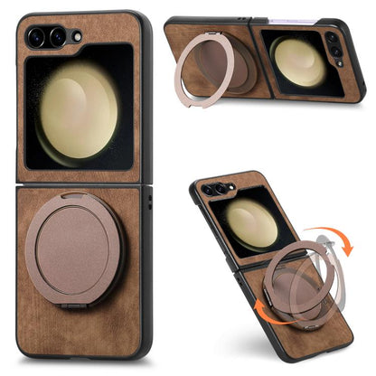 Retro Leather Rotation Round Holder Phone Case, For Galaxy Z Flip8 5G, For Galaxy Z Flip7 5G, For Galaxy Z Flip6 5G, For Galaxy Z Flip5 5G