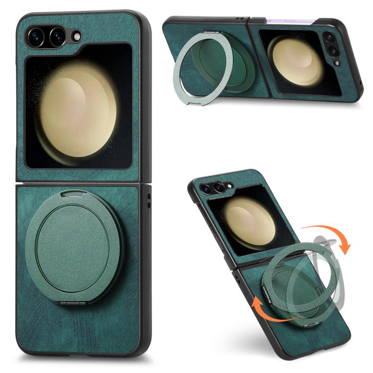 Retro Leather Rotation Round Holder Phone Case, For Galaxy Z Flip8 5G, For Galaxy Z Flip7 5G, For Galaxy Z Flip6 5G, For Galaxy Z Flip5 5G
